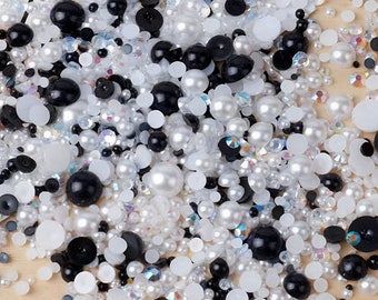 Mix di perle e strass a dorso piatto: decorazioni artigianali in resina (30 g/sacchetto)