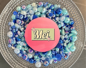 Mix di perle piatte in resina blu e strass: materiali per il fai da te (30 g/sacchetto)