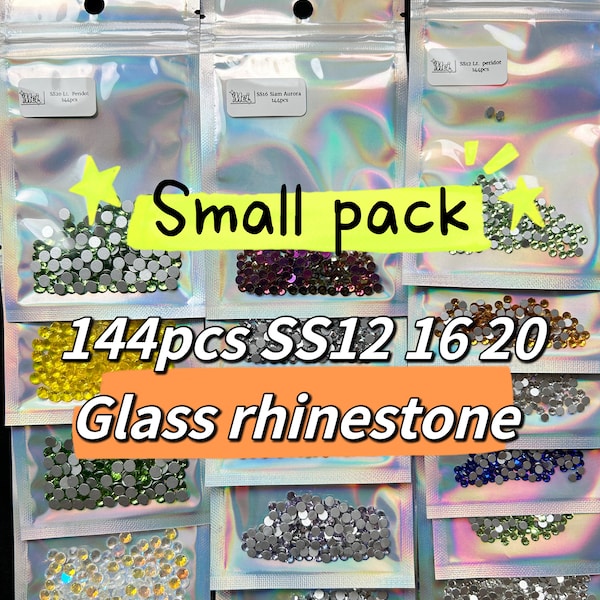 High Quality Flat Back Glass Rhinestones, Small pack of rhinestones, 144 OR 288pcs, ss12 ss16 ss20, Non-hotfix, UP to 36 colors