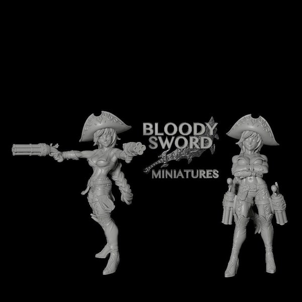 Female Pirate Gunslinger (2 Poses) | Anime Dungeons | 8K Resolution 3D Print | Strong & Flexible Resin | DnD Fantasy Tabletop RPG Mini
