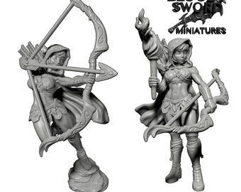 Female Elf Ranger (2 Poses) | Anime Dungeons | 8K Resolution 3D Print | Strong & Flexible Resin | DnD Fantasy Tabletop RPG Mini