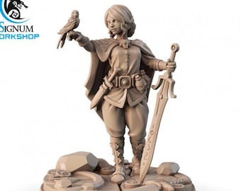 Ellen the Swallow, Witch Hunter Apprentice | Signum Workshop | 8K Resolution 3D Print | Durable Resin | DnD Fantasy Human Tabletop RPG Mini