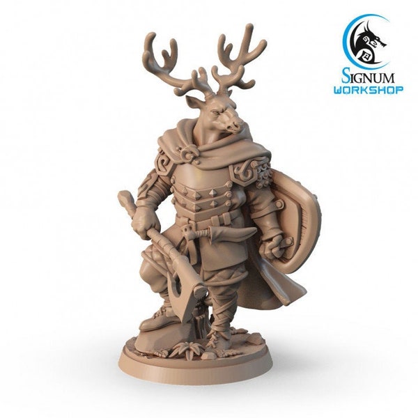 Gai the Reliable | Signum Workshop | 8K Resolution 3D Print | Durable Resin | DnD Fantasy Beastman Shifter Deer Stag Knight Fighter Mini