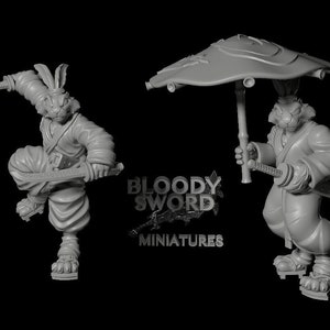 Rabbitfolk/Harengon Samurai (2 Poses) | Anime Dungeons | 8K Resolution 3D Print | Strong & Flexible Resin | DnD Fantasy Tabletop RPG Mini