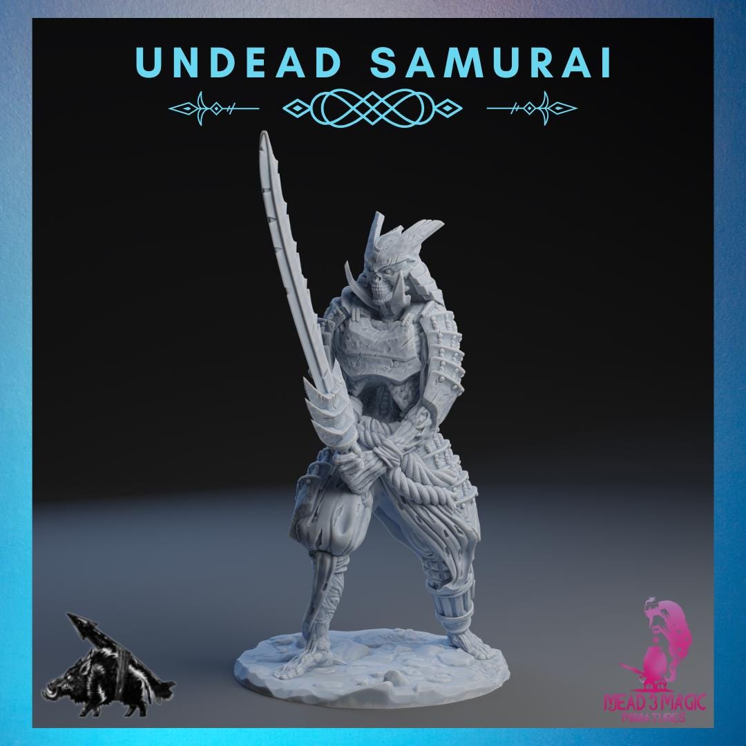 Undead Samurai | Rocket Pig Games | 12K Resolution 3D Print | Strong Resin | DnD Dark Fantasy Japanese Warrior Oni Zombie Paladin Fighter