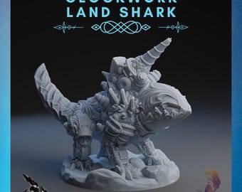 Clockwork Land Shark | Rocket Pig Games | 12K Resolution 3D Print | Strong Resin | DnD Fantasy Steampunk Warforged Battlebuilt Construct