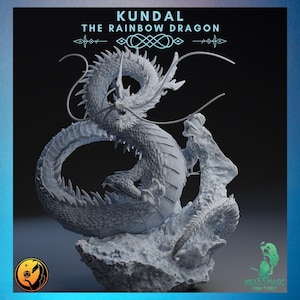 Kundal, der Regenbogendrache | Draco Ateliers | 12K Auflösung 3D Druck | Starkes Harz | DnD Fantasy Rainbow Long chinesischer Drache TTRPG Mini