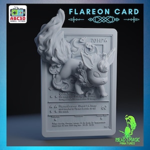 Flareon - 3D Pokemon Karte | ABC3D Modelle | 12K Auflösung 3D Druck | Starkes Harz | Pop Up 3D TKG Sammler Magnet Display Decor Gen 1
