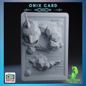 Onix - Carta 3D Pokémon | Modelos ABC3D | Impressão 3D com resolução 12K | Resina resistente | Decoração de exibição magnética colecionável TCG 3D pop-up, geração 1