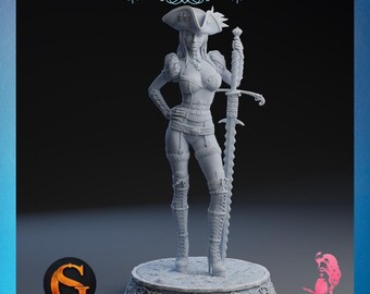 Gisela Krause | SolGood Creations | 12K Auflösung 3D Druck | Starkes Harz | DnD Fantasy Pinup Landsknecht Kämpfer Kriegerin TTRPG Mini