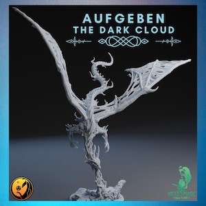 Aufgeben, the Dark Cloud | Draco Studios | Wydruk 3D w rozdzielczości 12K | Wytrzymała żywica | DnD Dark Fantasy Gargantuan Undead Dragon Dracolich Mini