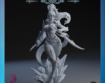 Jin-Si | Luis Donaldo Meza | 12K Auflösung 3D Druck | Starkes Harz | DnD Dark Fantasy Pin-Up Schurke Assassine Schurke Shinobi TTRPG Mini