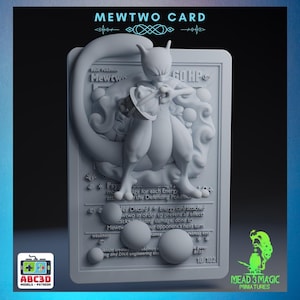 Mewtu - 3D Pokemon Karte | ABC3D Modelle | 12K Auflösung 3D Druck | Starkes Harz | Pop Up 3D TKG Sammler Magnet Display Decor Gen 1