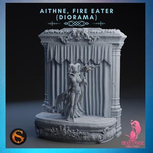 Diorama de Aithne / Creaciones SolGood / Impresión 3D con resolución de 12K / Resina resistente / DnD Fantasy Pinup Fire Mage Performer Theater Stage TTRPG Mini