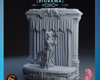Aithne Diorama | SolGood Creations | 12K Auflösung 3D Druck | Starkes Harz | DnD Fantasy Pinup Feuer Magier Performer Theater Stage TTRPG Mini