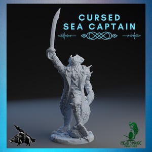 Cursed Sea Captain | Rocket Pig Games | 12K Resolution 3D Print | Strong Resin | DnD Dark Fantasy Undead Pirate Warlock Zombie Buccaneer
