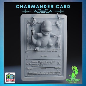 Salamèche - Carte Pokémon 3D | Modèles ABC3D | Impression 3D en résolution 12K | Résine forte | Aimant de collection Pop Up 3D TCG, décoration 1ère génération