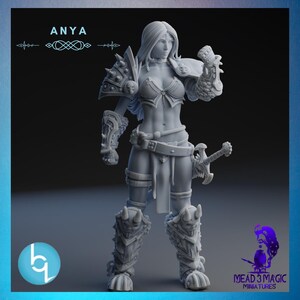 Anya | QB Works | 12K Resolution 3D Print | Strong Resin | DnD Fantasy Pin-Up Female Human Fighter Paladin TTRPG Mini Champion of Ditz
