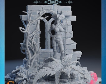 Gisela Krause Diorama | SolGood Creations | 12K Auflösung 3D Druck | Starkes Harz | DnD Fantasy Pinup Landsknecht Kämpfer Ruinen TTRPG Mini