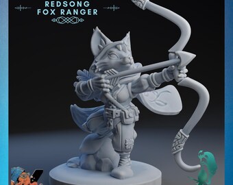 Redsong, Fox Ranger | Gry Kraken | Wydruk 3D o rozdzielczości 12 tys. | Mocna żywica | DnD Humblewood Fantasy Antropomorficzne zwierzę Mini