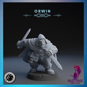 Orwin | RN Studio | 12K Resolution 3D Print | Strong Resin | DnD Dark Fantasy Dwarf Rogue Assassin Dual Wield Warlock Fighter TTRPG Mini