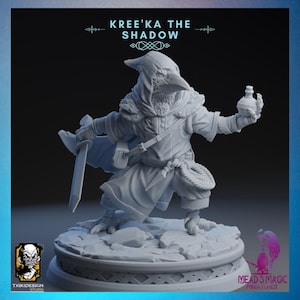 Kree&#39;ka the Shadow | Txiki Design | 12K Resolution 3D Print | Strong Resin | DnD Fantasy Kenku Raven Rogue Cleric Ranger Birdfolk TTRPG Mini