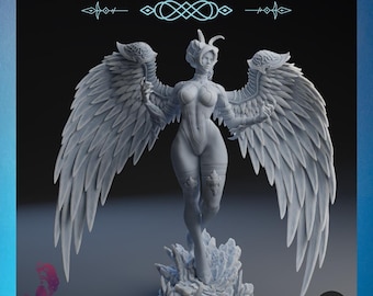 Dschinna | Luis Donaldo Meza | 12K Auflösung 3D Druck | Starkes Harz | DnD Dark Fantasy Pin-Up Nephilim Fallen Aasimar Hexenmeister TTRPG Mini