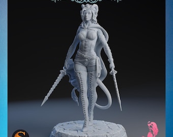 Karata | SolGood Creations | 12K Auflösung 3D Druck | Starkes Harz | DnD Fantasy Pinup Tiefling Dieb Schurke Succubus TTRPG Mini