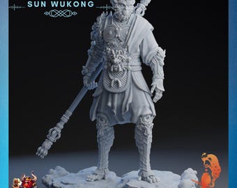 Sun Wukong | Saga Miniatures | 12K Res. 3D Print | Strong Resin | DnD Black Myth Wukong Dark Fantasy Chinese Myth Monkey Hadozee Simian Mini