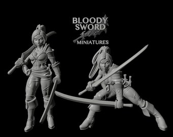 Female Elf Fighter with Katana (2 Poses) | Anime Dungeons | 8K Resolution 3D Print | Strong & Flexible Resin | DnD Fantasy Tabletop RPG Mini