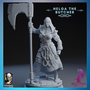 Helga the Butcher | Txiki Design | 12K Resolution 3D Print | Strong Resin | DnD Fantasy Female Barbarian Executioner Fighter TTRPG Mini