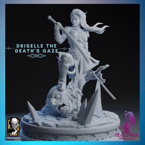 Driselle der Toten Blick | Txiki Design | 12K Auflösung 3D Druck | Starkes Harz | DnD Fantasy Weiblich Drow Dunkelelfe Waldläufer Kämpfer Schurke