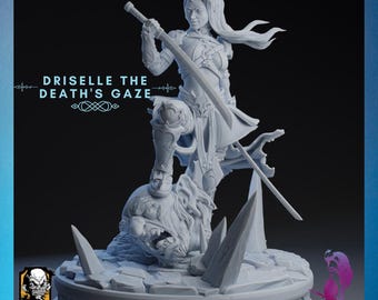 Driselle the Death&#39;s Gaze | Txiki Design | 12K Resolution 3D Print | Strong Resin | DnD Fantasy Female Drow Dark Elf Ranger Fighter Rogue