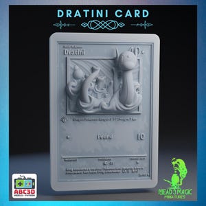 Dratini - 3D Pokemon Karte | ABC3D Modelle | 12K Auflösung 3D Druck | Starkes Harz | Pop Up 3D TKG Sammler Magnet Display Decor Gen 1