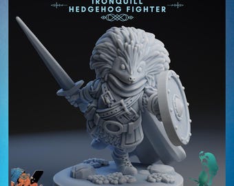 Ironquill, Jeż Wojownik | Gry Kraken | Wydruk 3D o rozdzielczości 12 tys. | Mocna żywica | DnD Humblewood Fantasy Antropomorficzne Zwierzę Mini