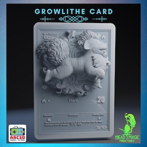 -Growlithe - 3D Pokemon Karte | ABC3D Modelle | 12K Auflösung 3D Druck | Starkes Harz | Pop Up 3D TKG Sammler Magnet Display Decor Gen 1