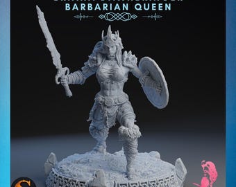 Briana Morgenbringer | SolGood Creations | 12K Auflösung 3D Druck | Starkes Harz | DnD Fantasy Pinup Barbar Königin Schild Maiden TTRPG Mini