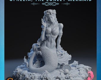 Ophelia | SolGood Creations | 12K Auflösung 3D Druck | Starkes Harz | DnD Fantasy Pinup Meerjungfrau Verführerin Sirene Zauberin TTRPG Mini
