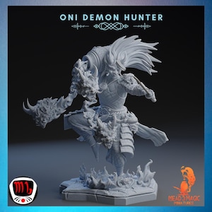 Oni Demon Hunter | Mojibake Collectibles | 12K Resolution 3D Print | Strong Resin | DnD Dark Fantasy Warlock Fighter Mage Samurai TTRPG Mini