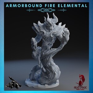 Gepanzertes Feuerelementar | Raketen Schwein Spiele | 12K Auflösung 3D Druck | Starkes Harz | D&D Fantasy Feuer Myrmidon Kämpfer Feuer Titan Golem