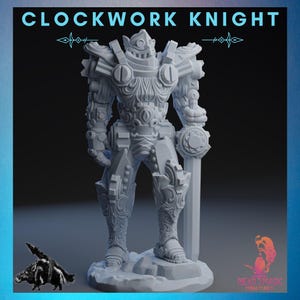 Clockwork Knight | Rocket Pig Games | 12K Resolution 3D Print | Strong Resin | DnD Sci-Fi Fantasy Warforged Construct Paladin Golem Fighter