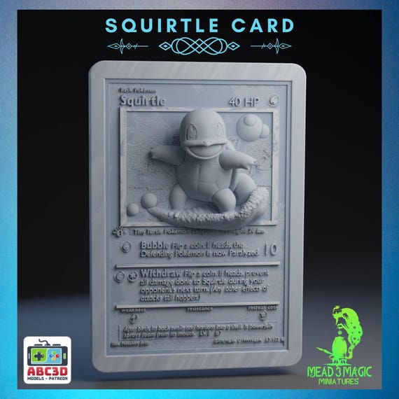 Squirtle - 3D Pokemon Card | ABC3D Models | 12K Resolution 3D Print |  Strong Resin | Pop up 3D TCG Collectible Magnet Display Decor Gen 1 - Etsy