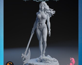 Paivi das Rote | SolGood Creations | 12K Auflösung 3D Druck | Starkes Harz | DnD Fantasy Pinup Barbar Amazon Krieger TTRPG Mini