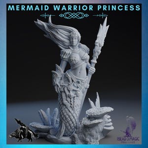 Mermaid Warrior Princess | Rocket Pig Games | 12K Resolution 3D Print | Strong Resin | DnD Fantasy Female Pin-Up Fairy Tale Merfolk Fighter