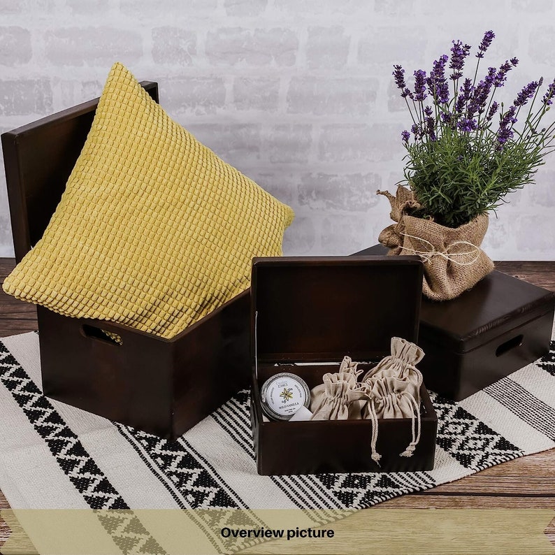 Large Brown Wooden Storage Box With Hinged Lid & Handles Etsy