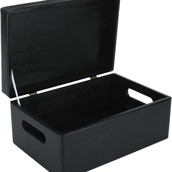 Large Black Wooden Storage Box with Hinged Lid | 11.8 x 7.87 x 5.51 in (+/- 0.5 in) | Box Organizer