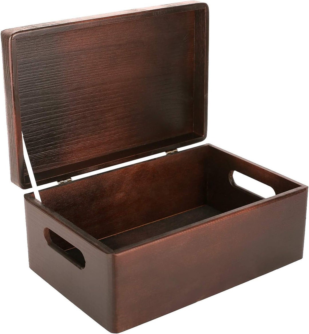 Large Brown Wooden Storage Box With Hinged Lid & Handles 11.8 X 7.87 X