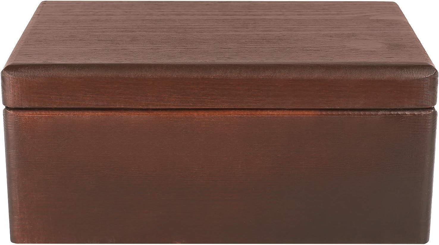 Large Brown Wooden Storage Box With Hinged Lid & Handles 11.8 X 7.87 X