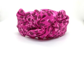 Pink Leopard Headband, Hot Pink Topknotted Padded Headband, Leopard Headband for Little Girls, Headband for Women, Gift for Her