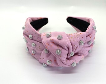 Pink and Bling Bud Headband, Topknotted Padded Headband, Headband for Little Girls, Pink and Orange Headband for Women, Gift for Her